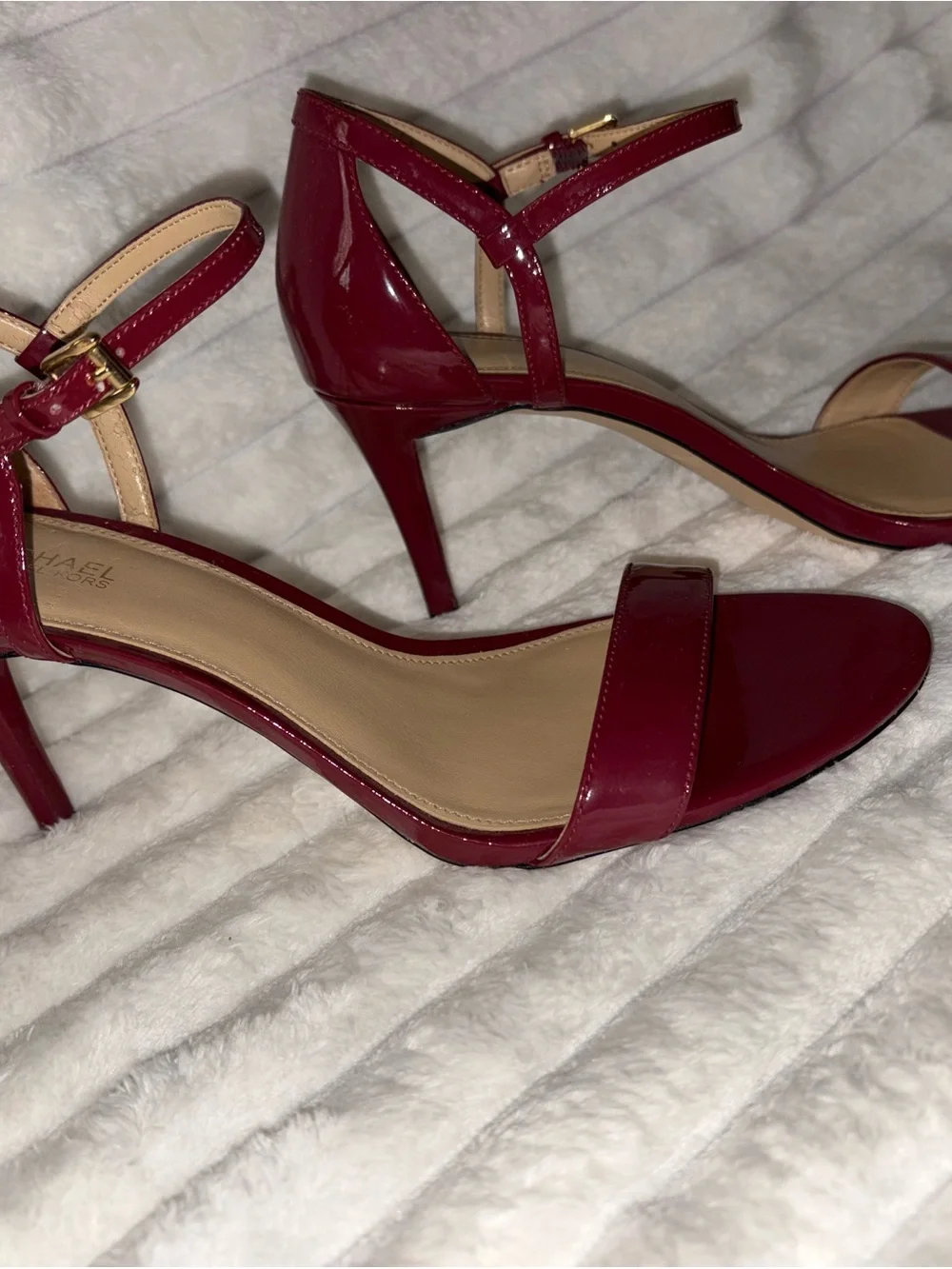 Michael Kors Women's Burgundy Patent Leather Ankle-Strap Heels 8M